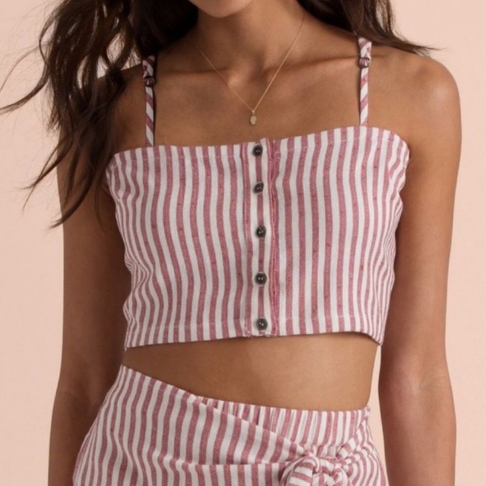Billabong x “Sincerely Jules” Striped Red and Cream crop Top